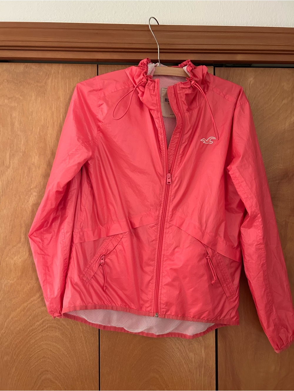 Hollister Women's Coral Pink Packable Windbreaker Jacket
